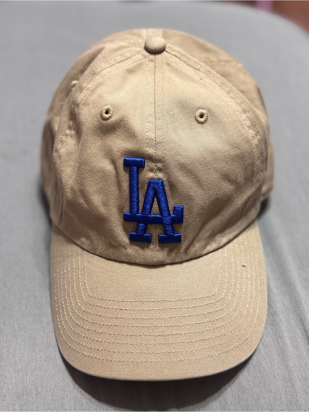 LA Logo Tan Baseball Cap with Blue Embroidery